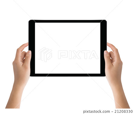 hand holding tablet isolated on white background 21208330