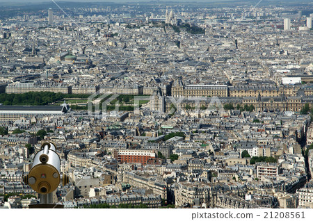 Telescope viewer and city skyline at daytime.Paris Telescope viewer and city skyline at daytime.Paris 21208561