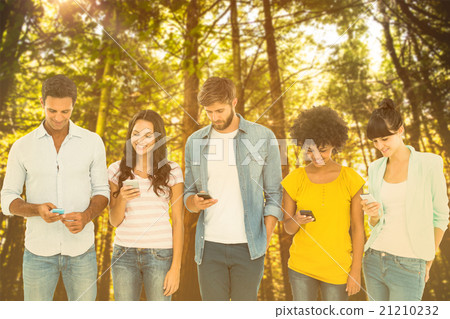 Composite image of creative colleagues with mobile Composite image of creative colleagues with mobile 21210232