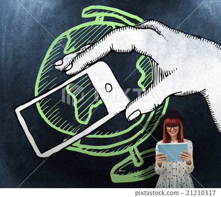 Composite image of smiling hipster woman using her tablet 21210317