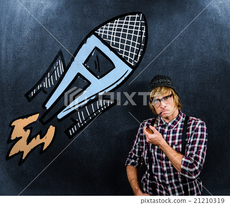 Composite image of serious blond hipster smoking a pipe 21210319