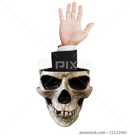 Hand out of skull, isolated on white background 21212093