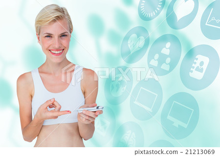 Composite image of attractive blonde woman doing test with blood 21213069