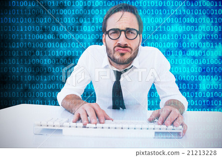 Composite image of business worker with reading glasses on compu Composite image of business worker with reading glasses on compu 21213228