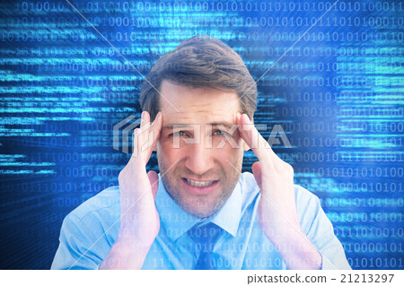 Composite image of young businessman with severe headache Composite image of young businessman with severe headache 21213297