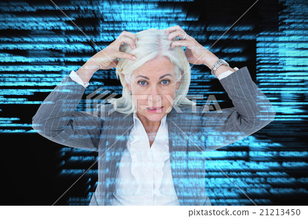 Composite image of portrait of stressed businesswoman with hands Composite image of portrait of stressed businesswoman with hands 21213450