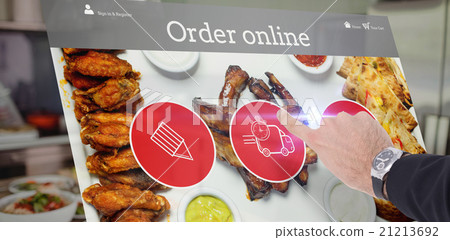 Composite image of businessman hand with watch pointing somethin Composite image of businessman hand with watch pointing somethin 21213692