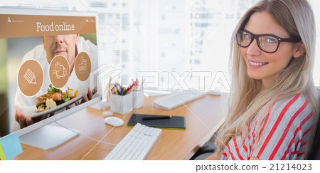 Composite image of attractive photo editor working on computer Composite image of attractive photo editor working on computer 21214023