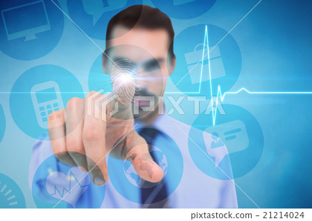 Composite image of businessman pointing his finger at camera 21214024