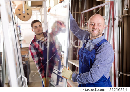 workmen with windows production 21216214