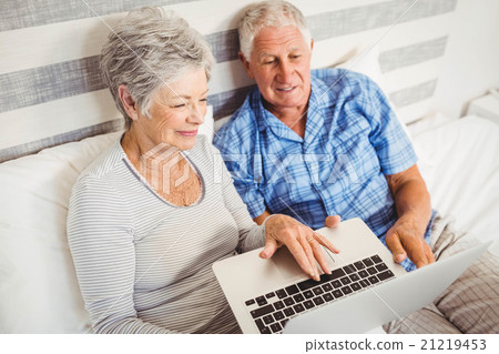 Senior couple using laptop 21219453