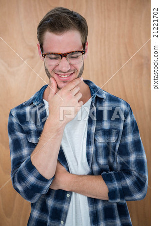 Handsome hipster with glasses with hand on chin 21221702