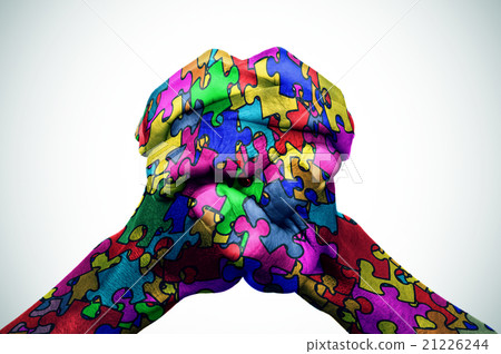 man hands patterned with puzzle pieces man hands patterned with puzzle pieces 21226244