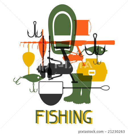 Background with fishing supplies. Design for 21230263