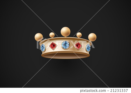 Icon of gold royal crown with red and blue diamond 21231337