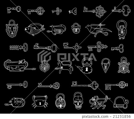 Set of vintage locks and keys. Doodles. - Stock Illustration [21231856 ...
