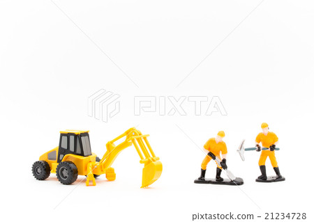 鏟車和工人：挖掘機和工人 21234728