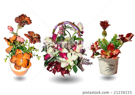 Vase plastic flowers and flowers basket. Vase plastic flowers and flowers basket. 21238153