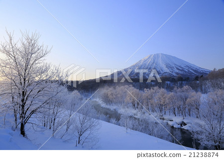 Fog ice forest dyed red and Mount Yotei Fog ice forest dyed red and Mount Yotei 21238874