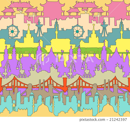 Skylines seamless pattern. Town. Doodle. Vector. 21242397