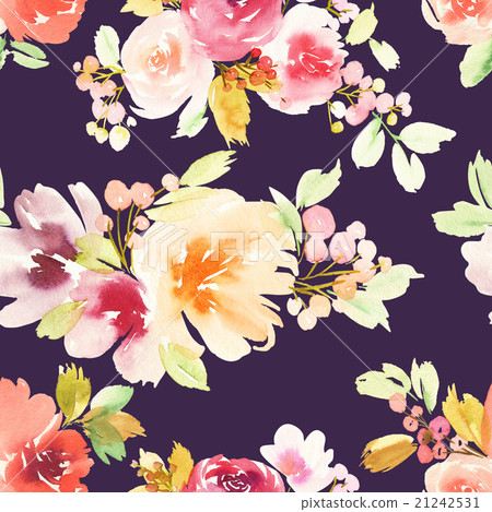Seamless pattern with flowers watercolor - Stock Illustration [21242531 ...