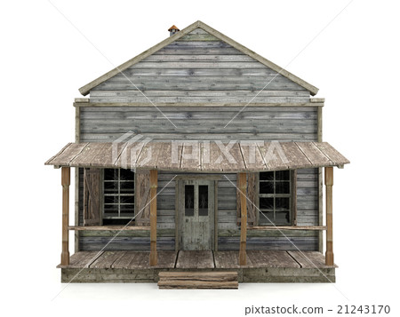 Abandoned house isolated front view 21243170