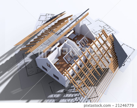 3D visualization of house construction. 3D visualization of house construction. 21246779