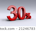 30 percent discount on light background. 3D number 21246783