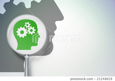 Data concept: Head With Gears with optical glass - Stock Illustration ...