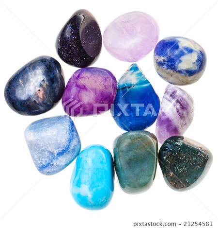 pile of blue and violet natural mineral gemstones 21254581