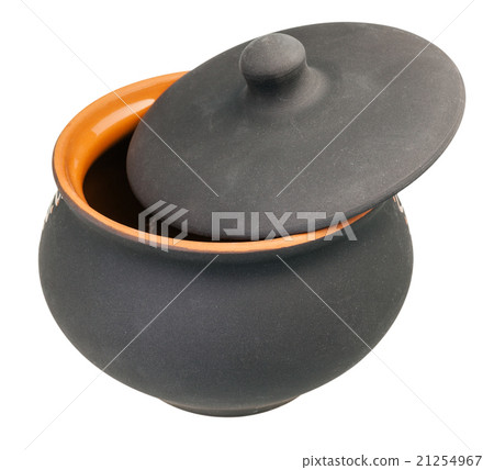 ceramic pot with slightly open lid isolated ceramic pot with slightly open lid isolated 21254967