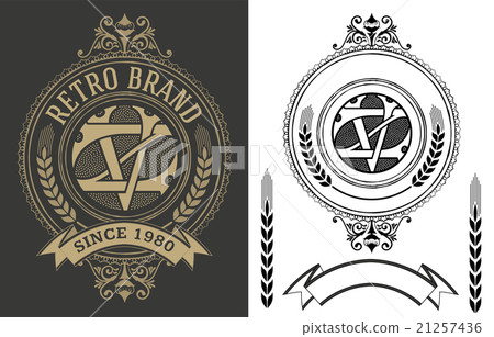 Retro label with monogram and elements 21257436