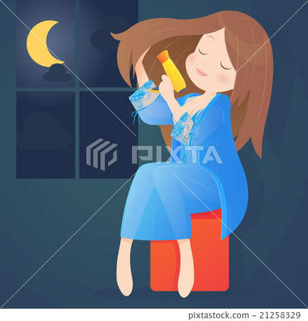Woman with long hair holding blow dryer Woman with long hair holding blow dryer 21258329