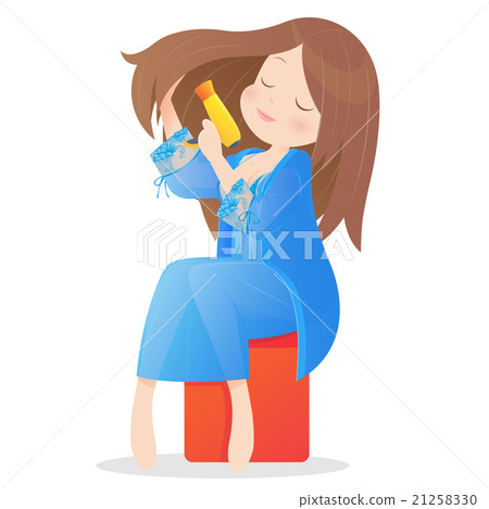 Woman with long hair holding blow dryer Woman with long hair holding blow dryer 21258330