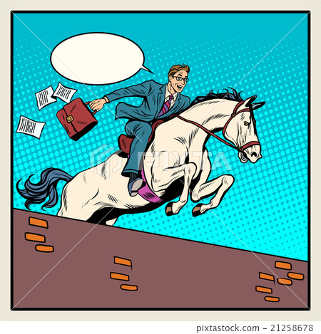 插圖素材: businessman horseman on horse jumps over barrier