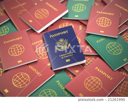 Passport of USA on pile of different passports Passport of USA on pile of different passports 21261990