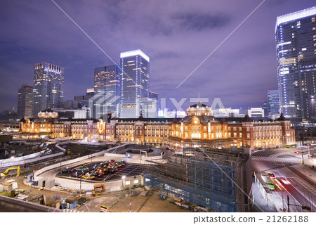 Tokyo station Marunouchi station building twilight night view with resurrection 100 years ago due to preservation and restoration work 21262188