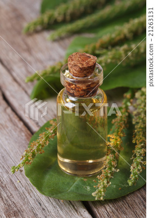 Therapy plantain juice in glass bottle macro Therapy plantain juice in glass bottle macro 21263131