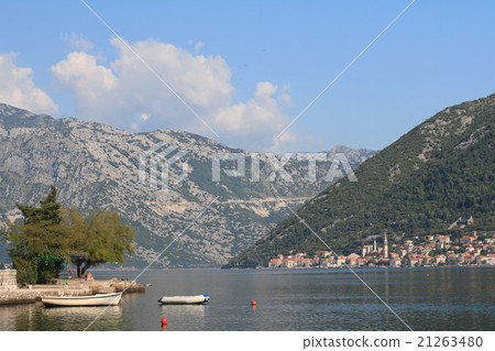 Small jetty and boats Bay of Kotor in Montenegro 21263480