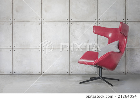 modern red chair and concrete wall 21264054