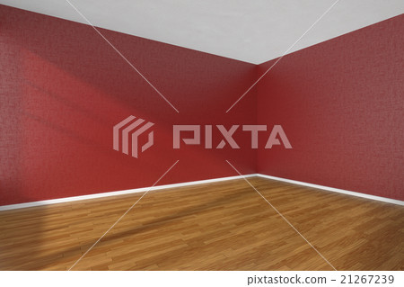 Empty room with parquet floor and red walls Empty room with parquet floor and red walls 21267239