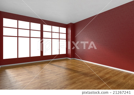 Empty room with parquet floor, red wall and window Empty room with parquet floor, red wall and window 21267241