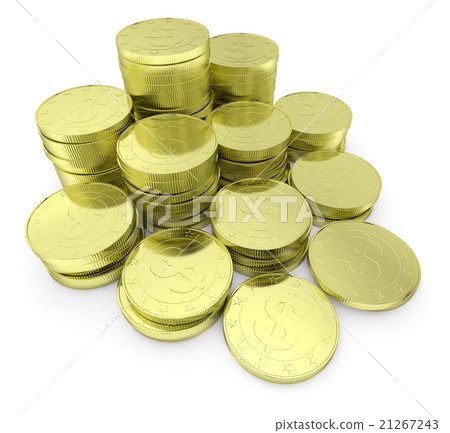 Gold dollar coins stack isolated on white close-up Gold dollar coins stack isolated on white close-up 21267243