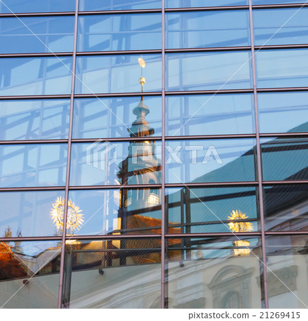 church in Wroclaw,  reflection in the window 21269415