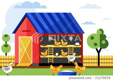Chicken farm, raster illustration. 21270879
