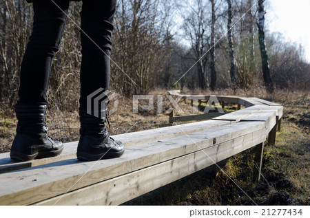Walking on a wooden footpath Walking on a wooden footpath 21277434