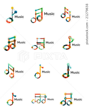 Music note logo set, flat thin line geometric Music note logo set, flat thin line geometric 21279638
