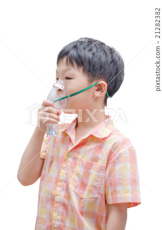 boy with asthma using oxygen mask on white boy with asthma using oxygen mask on white 21282382