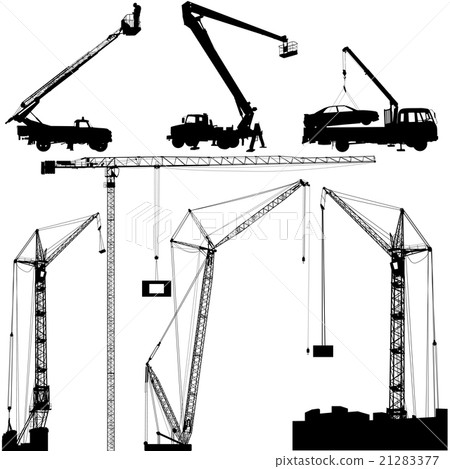 Set of black hoisting cranes isolated on white 21283377