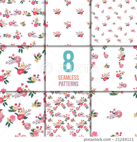 Floral Seamless Vintage Wildflowers Pattern Set 21289121